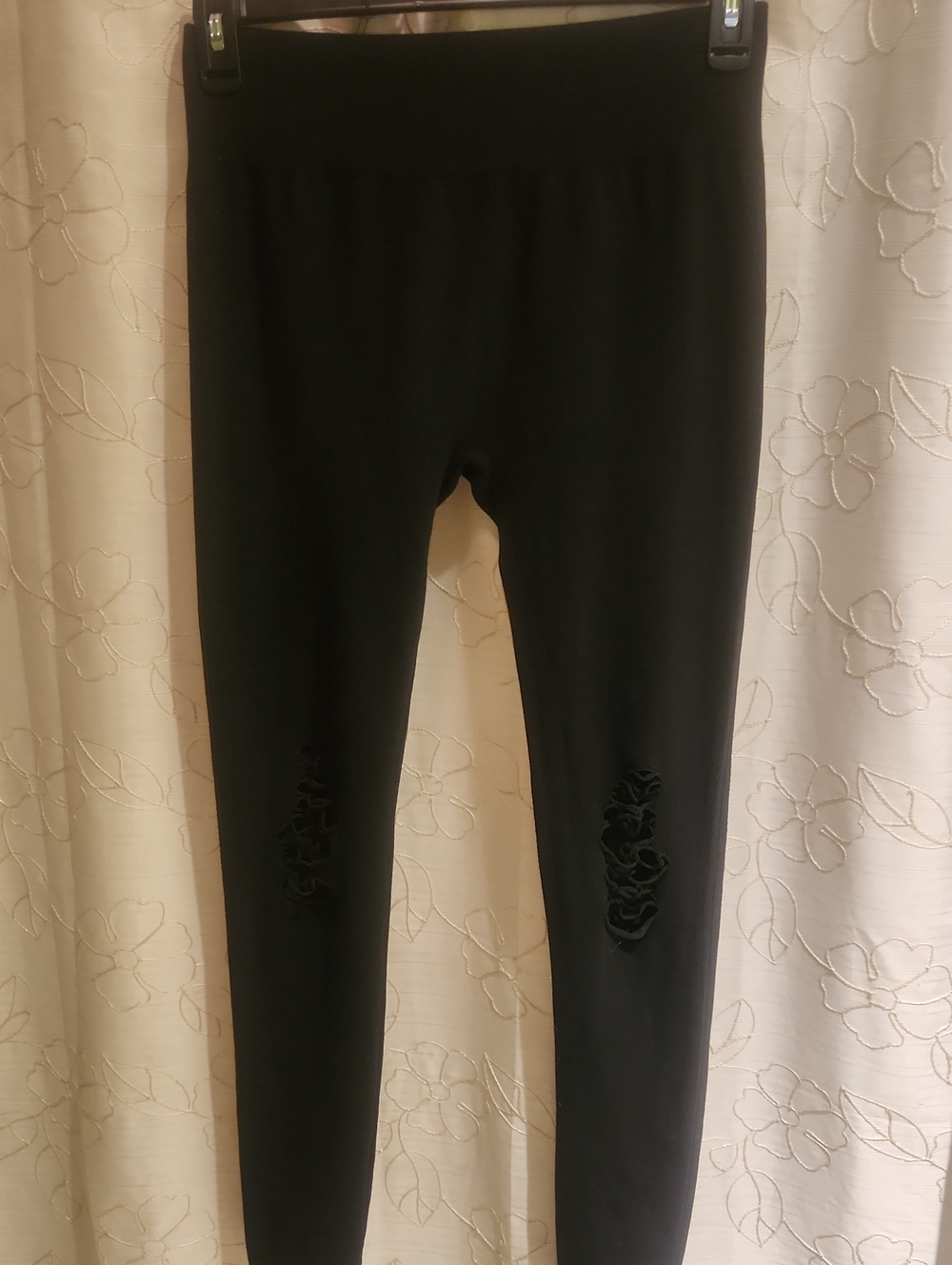 Black Womens Leggings with Knee Cutout Detail